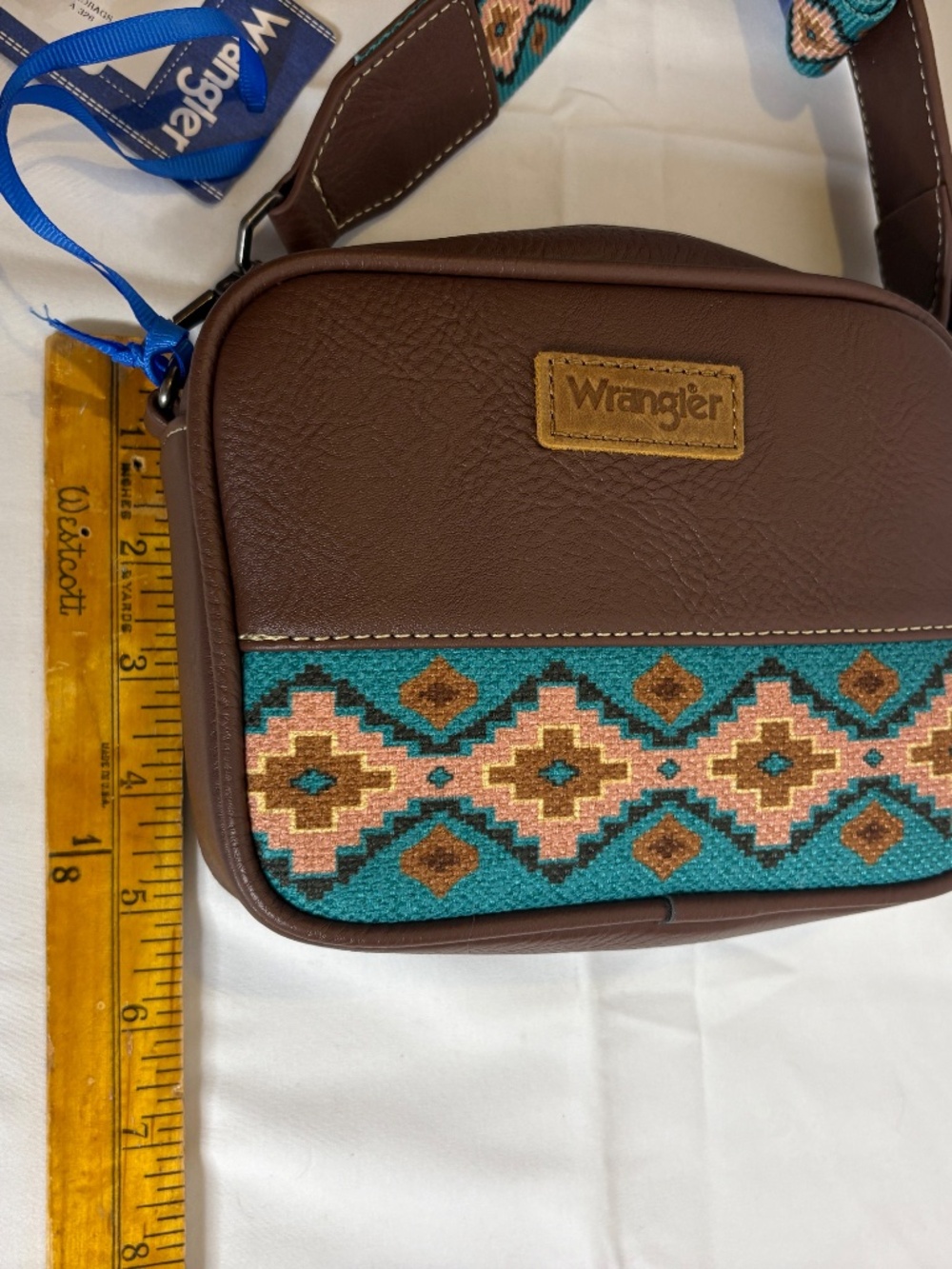 Wrangler Western Aztec Women's Crossbody Bag Western Print Canvas Front & Strap - Picture 8 of 9